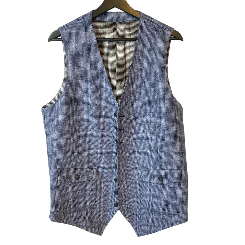 Tailored Blue Grey Formal Tweed Vest or Waistcoat